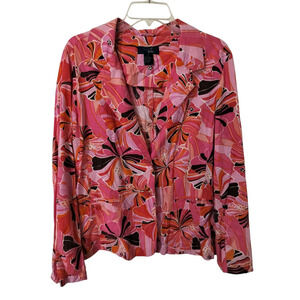 3372) Rag Linen Pink Floral Print Button Up Long Sleeve Jacket Top Size XL